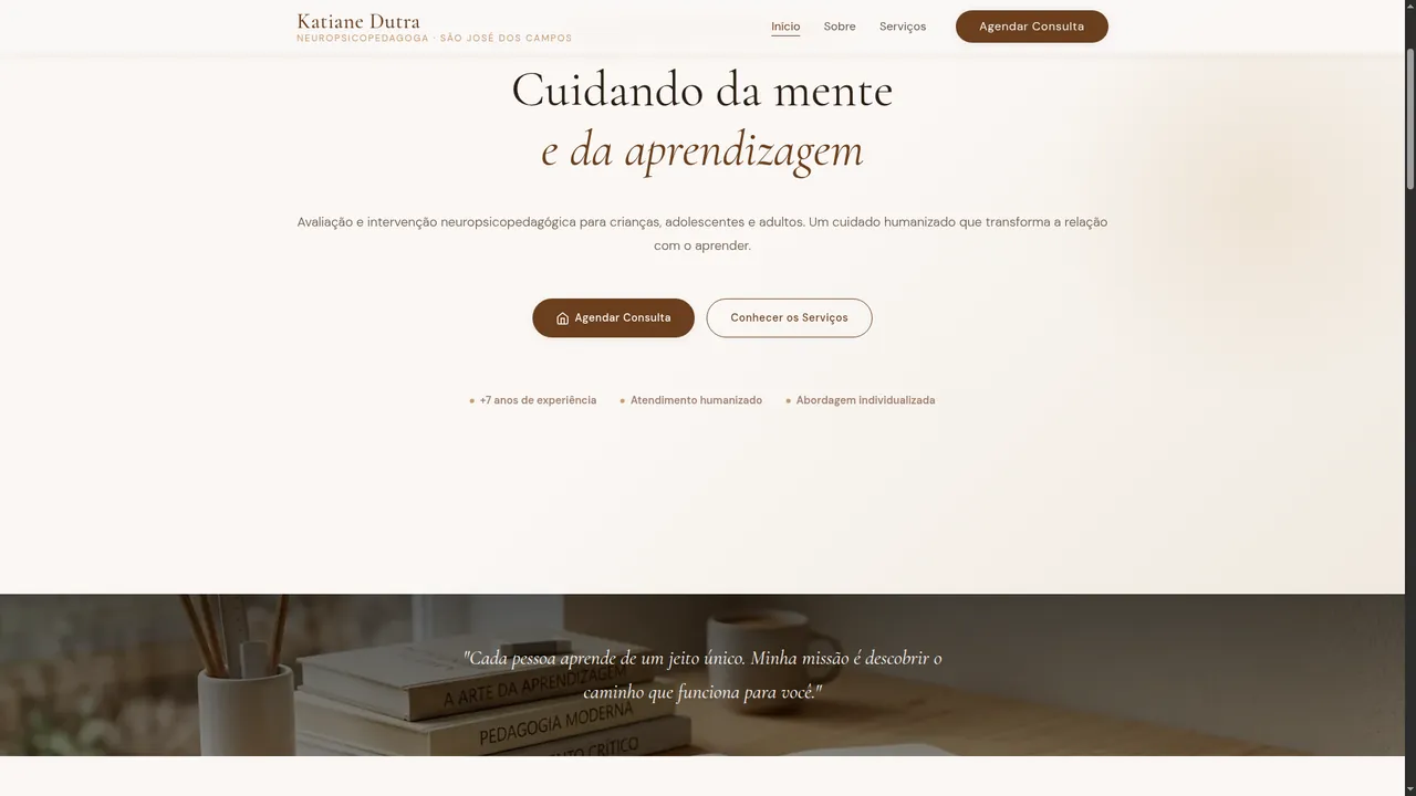 Site de Katiane Dutra, neuropsicopedagoga em São José dos Campos